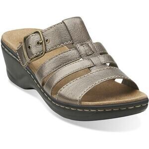 Clarks Lexi Alloy Slide Sandal Bronze Leather Open Toe Strappy Buckle Size 7